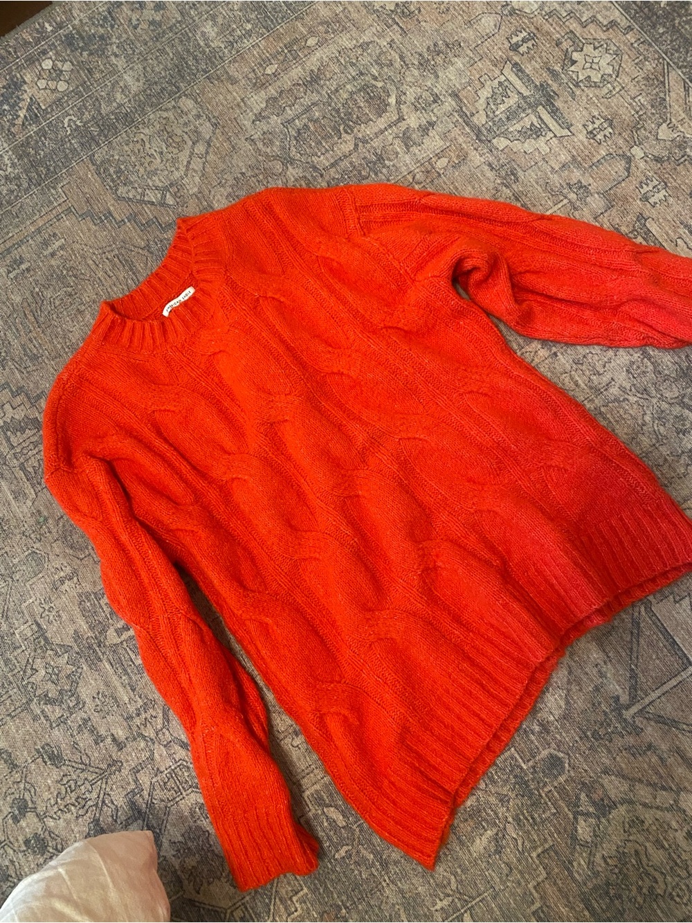 American Eagle Outfitters Cable Knit Crewneck Sweater in Bright Orange
